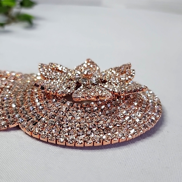 Large Statement Petal Flower Brooch Pin Rose Gold Rhinestone Fringe New - Picture 10 of 13